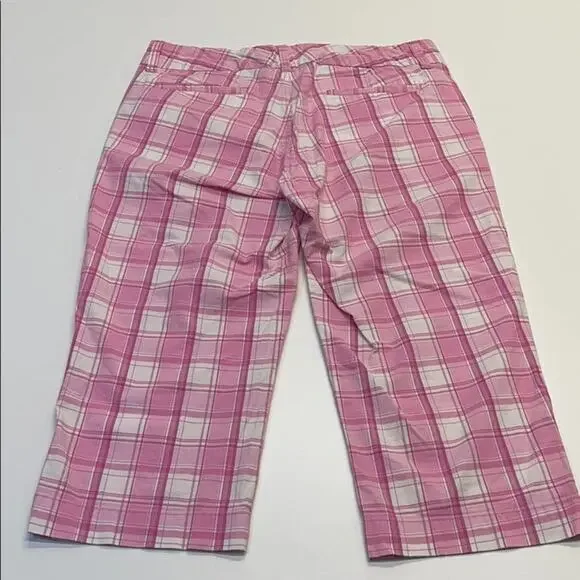 SO STRETCH Womens 11 Pink White Plaid Capri Pants - Picture 3 of 3